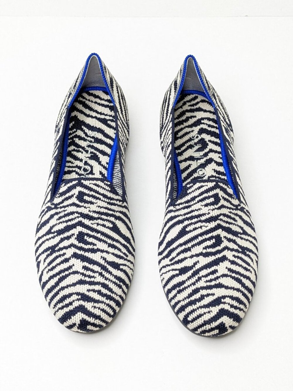 Rothy's The Loafer Casual Slip-On Flats Navy Zebra Knit Womens 9.5
